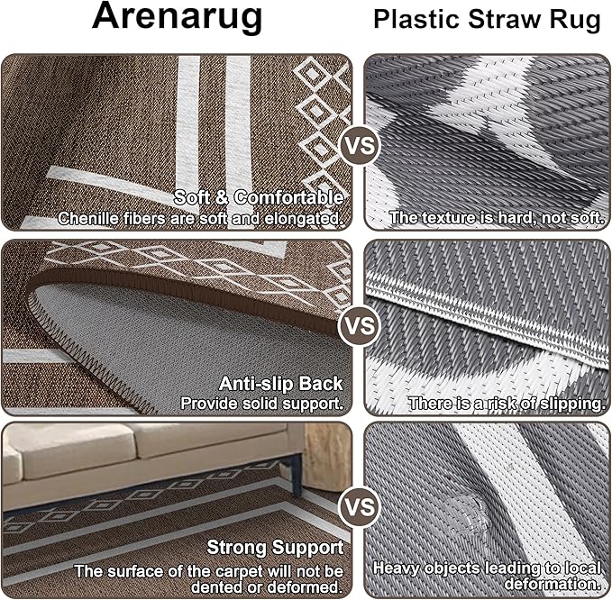 Outdoor Patio Rug, Outside Rectangular Carpet, Moroccan Geometric Rugs, Washable Large Indoor Outdoor Rug 6x9 Mats for RV, Picnic, Backyard, Deck, Balcony, Porch, Beach