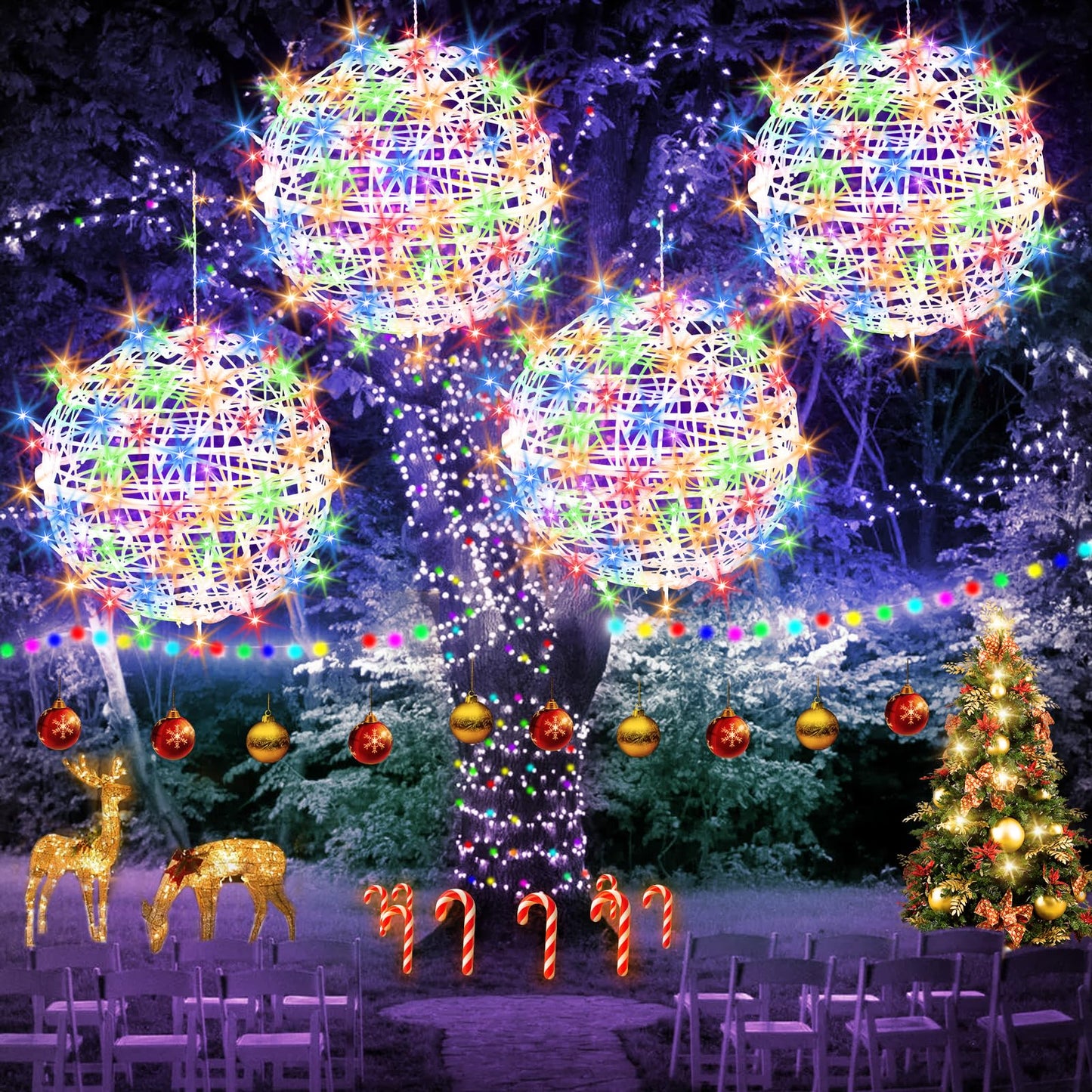 Baung Christmas String Lights Outdoors 4 Pack 15.74 Sphere Lights Ball Tree Garden Globe Lights For Home  Party  Christmas  Porch Patio Wedding  Garden Tree Decoration With Plug