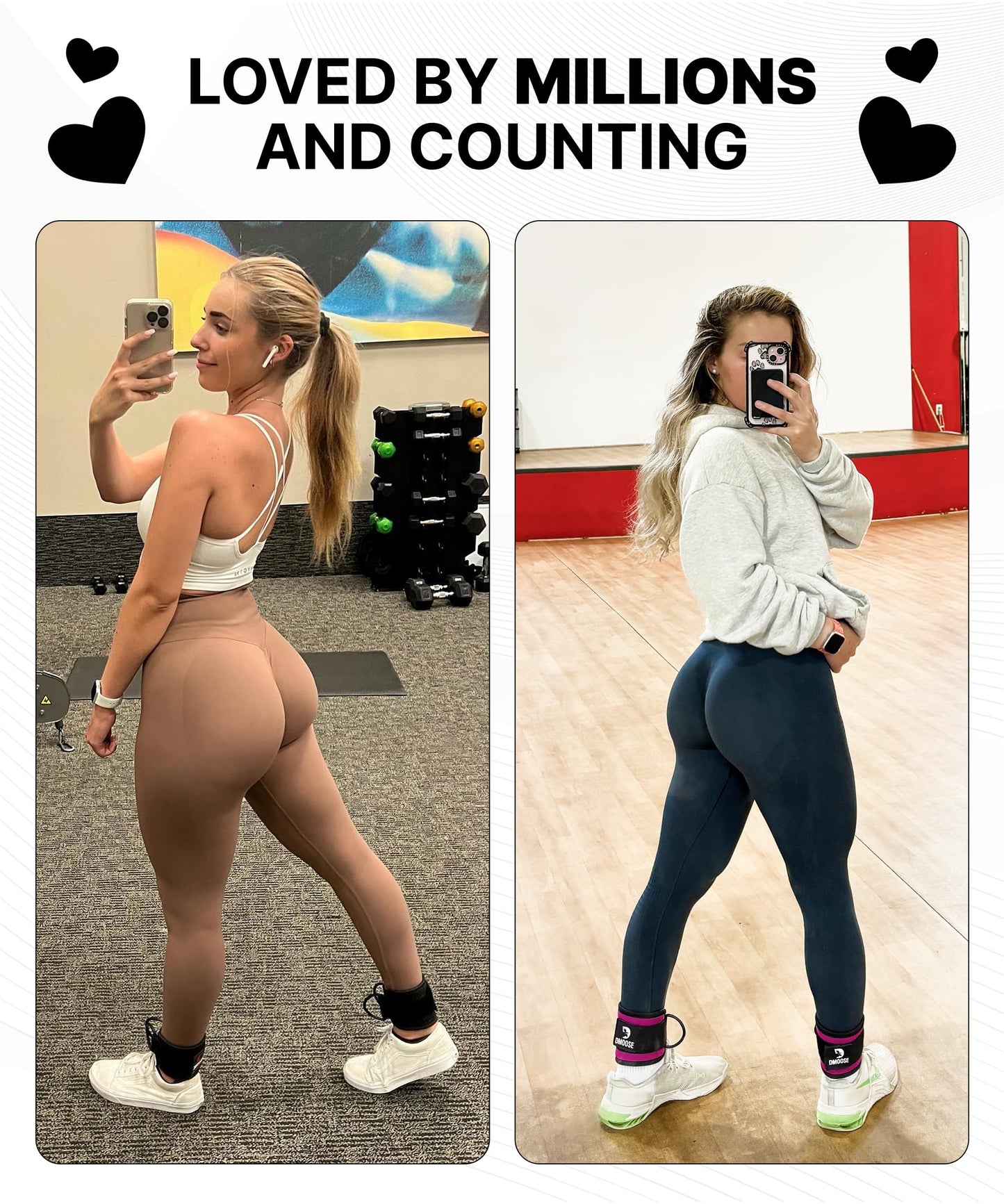 DMoose Fitness Ankle Straps for Cable Machines - One Size Fit Premium Padding, Glute Kickback Ankle Strap for Women & Men, Cable Attachments for Gym & Booty Workouts & Hip Abductors (Beige - Pair)