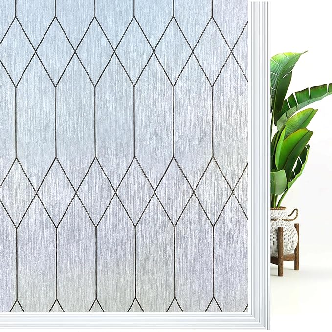 Windimiley Window Privacy Film Stained Glass Static Clings, Bathroom Frosted Leaded Decorative Window Stickers, UV Heat Blocking Opaque Removable for Home Door Coverings (17.5 x 78.7in,Rain)