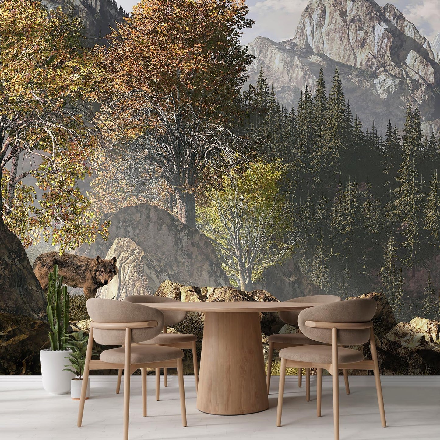 wall26 Wall Sticker/Wall Mural Wolf Near a Lake in a Rocky Mountain Landscape, Not Peel and Stick, Non-Woven Wallpaper Decorative for Bedroom, Living Room,Office - 120x192 inches