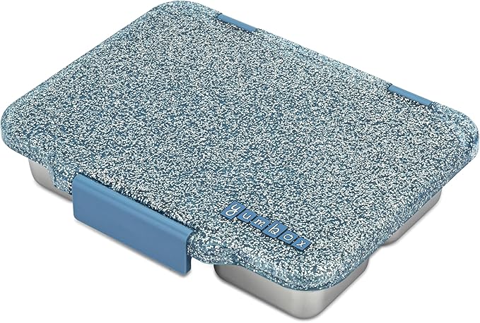 Yumbox Prêt Stainless Steel Leakproof Bento Lunch Box – 3-Compartment, Sandwich-Friendly Tray for Kids & Adults, Reusable, BPA-Free, Easy Open Latch (Paris Blue Glitter)