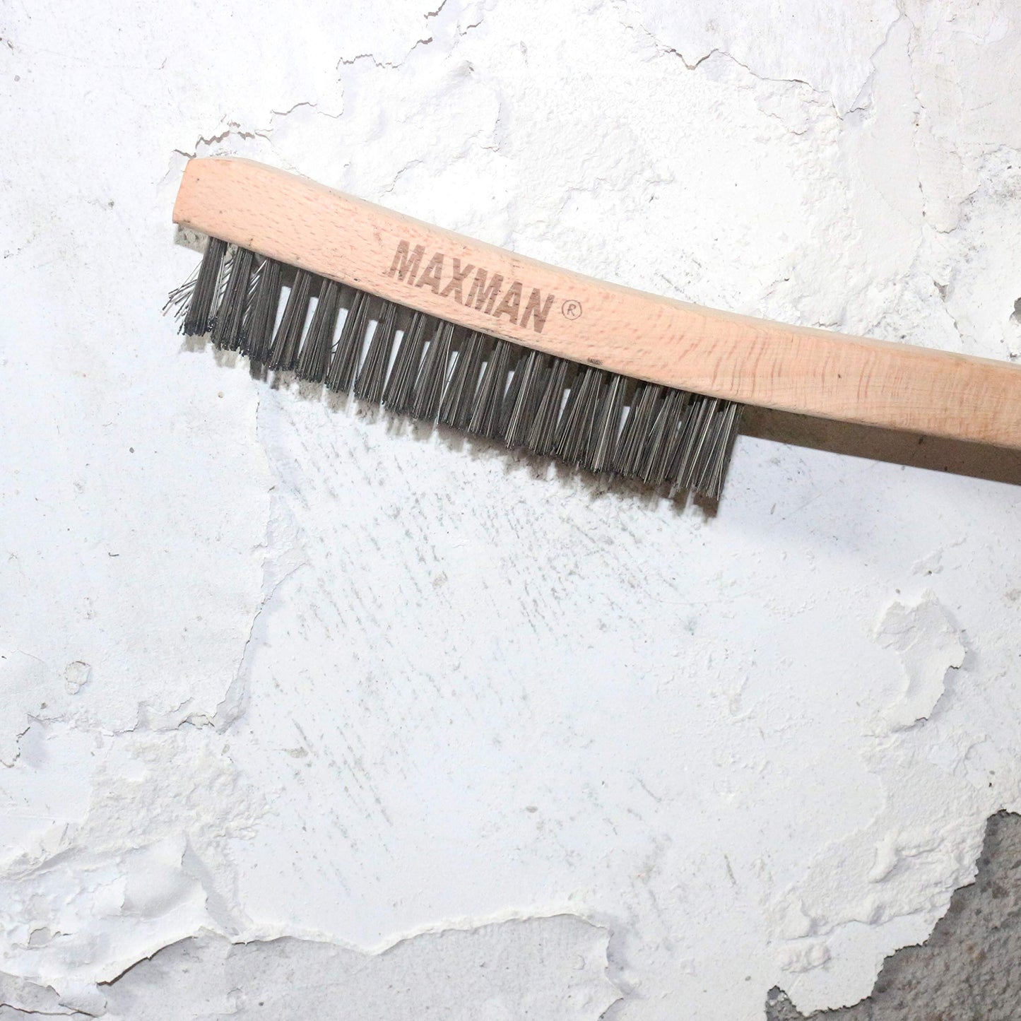 MAXMAN Wire Brush, Heavy Duty Stainless Steel Wire Brushes for Cleaning Rust, Grill Brush, Steel Brush for Paint Removal, Welding, Stiff Bristle Metal Brush with 14" Long Beech Handle, Large