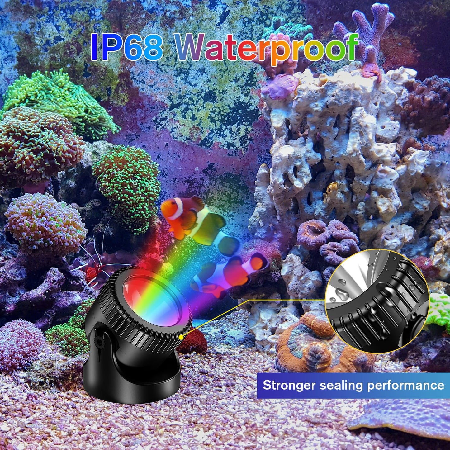 POPOSOAP RGB Underwater Pond Lights, IP68 Waterproof, 20 Colors, Remote Control, 4 Lights-RGB, Multicolor