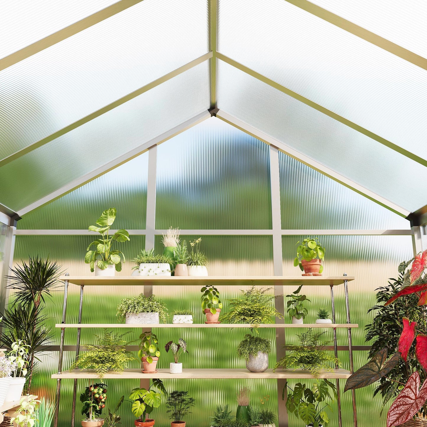 6X10 FT Greenhouse for Outdoors, Polycarbonate Flower Greenhouse with Roof Vent, Push-Pull Lockable Door, Aluminum Walk-in Greenhouses for Outside Garden Backyard, Patio, Lawn, Silver