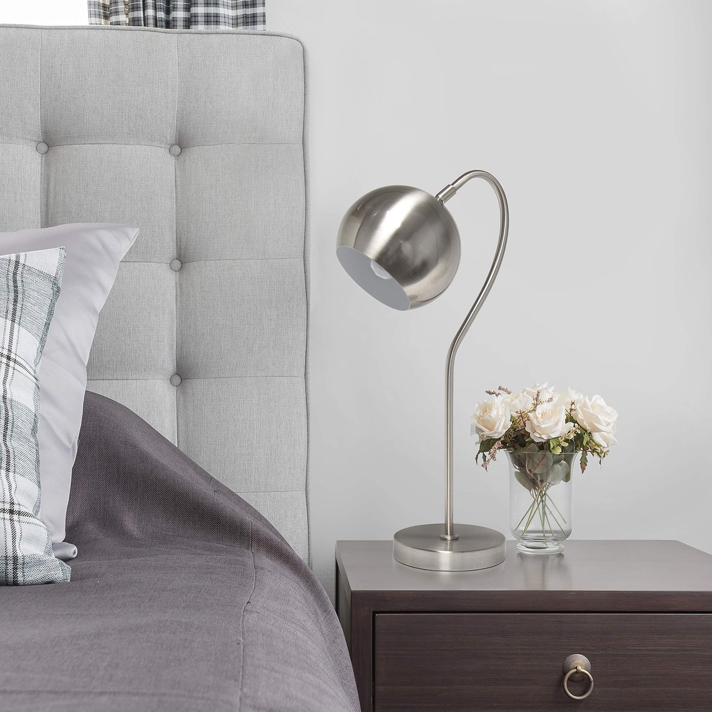 Elegant Designs LT1061-BSN Modern Metal Half Moon Table Lamp 20in Brushed Nickel for Home Décor, Bedroom, Office, Living Room