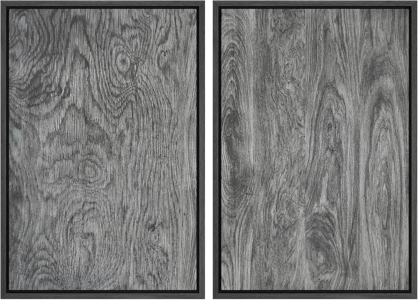 SIGNWIN Framed Canvas Print Wall Art Set Gray Wood Grain Rustic Abstract Illustrations Modern Art Minimal Decorative Nordic for Living Room, Bedroom, Office - 16"x24"x2 Black