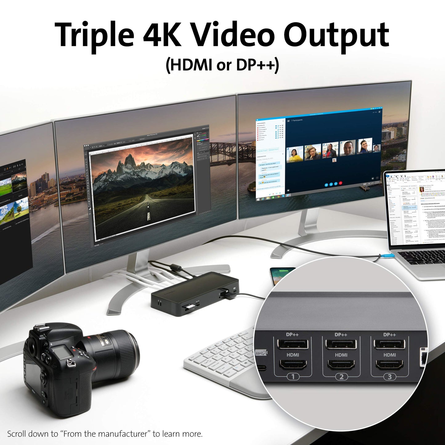 Kensington Sd4900P Triple 4K Display Docking Station For Windows, Macbooks And Surface - 60W Pd; Usb-C, Thunderbolt 3/4 & Usb-A