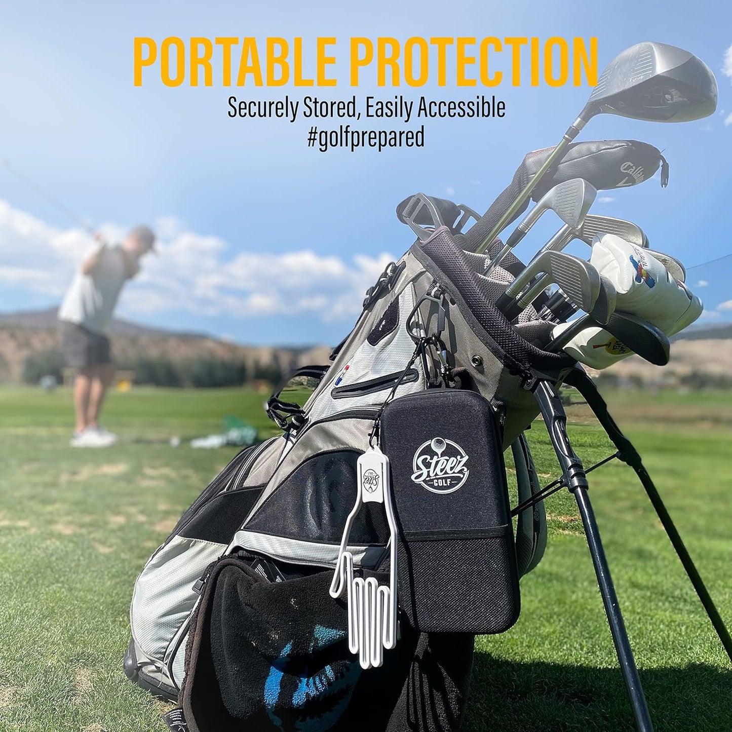 Accessory Case - Golf Bag Organizer. Airtight, Water-Resistant, Protective Hard Case for Phone, Tees, Ball Markers, Repair Tools, and Golf Essentials. Removable Golf Glove Hanger/Dryer