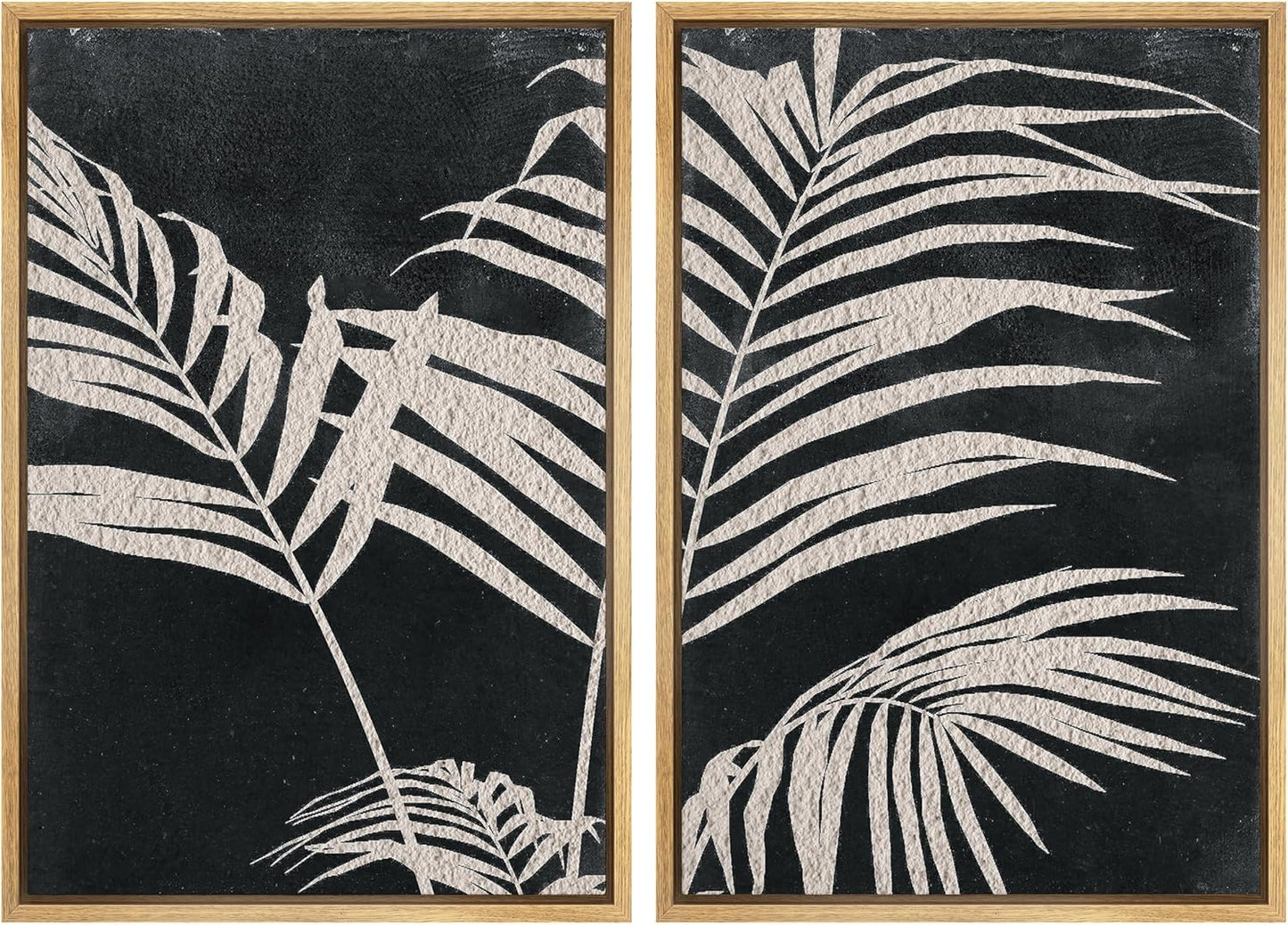 SIGNWIN Framed Canvas Print Wall Art Palm Leaf Print, Minimalist Wall Art, Black White Wall Art Prints for Living Room, Bedroom, Office - 24"x36"x2 Natural