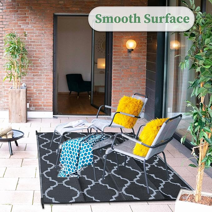 Ogrmar 5x8 FT Reversible Mats, Outdoor Rug for Patio Clearance, Waterproof Carpet, Plastic Straw Rug for Indoor Outdoor, Floor Mat&Rug for RV Porch Camping Backyard Deck Balcony Beach Trailer (Black)