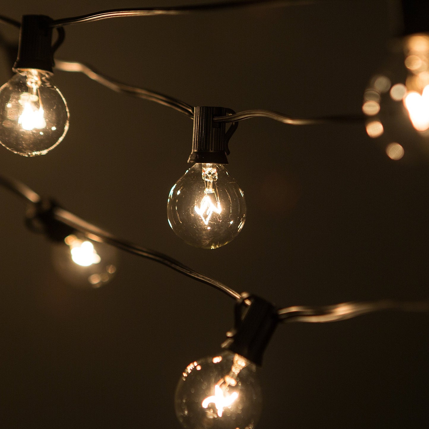 Hometown Evolution G40 Globe String Lights with Clear Bulbs, 10 Foot Black Wire, White, Model G40CL10FTBL