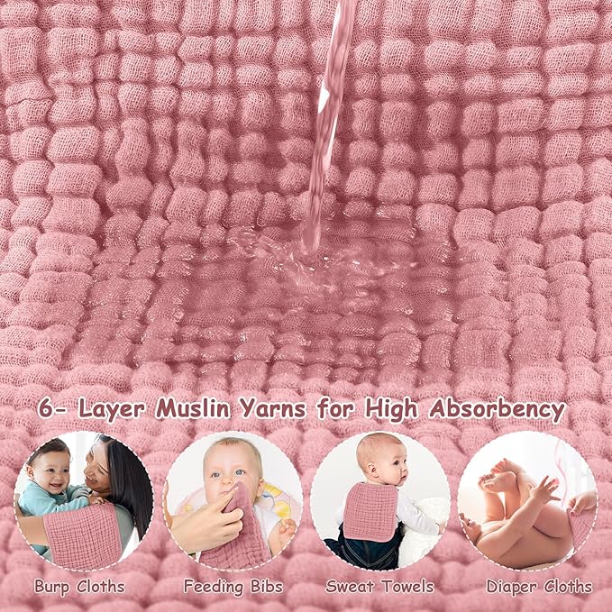 Looxii Muslin Burp Cloths 100% Cotton Muslin Cloths 12 Pack Large 20''x10'' Extra Soft and Absorbent Baby Burping Cloth for Boys and Girls (Bean Paste)