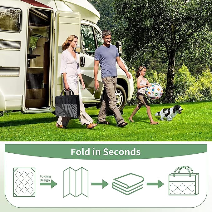 GENIMO Outdoor Rug 9' x 18' Waterproof for Patios Clearance, Reversible Outdoor Plastic Straw Camping Rug Carpet, Large Area Rugs Mats for RV, Camper, Deck, Balcony, Porch, Beach, Picnic, Black&Grey