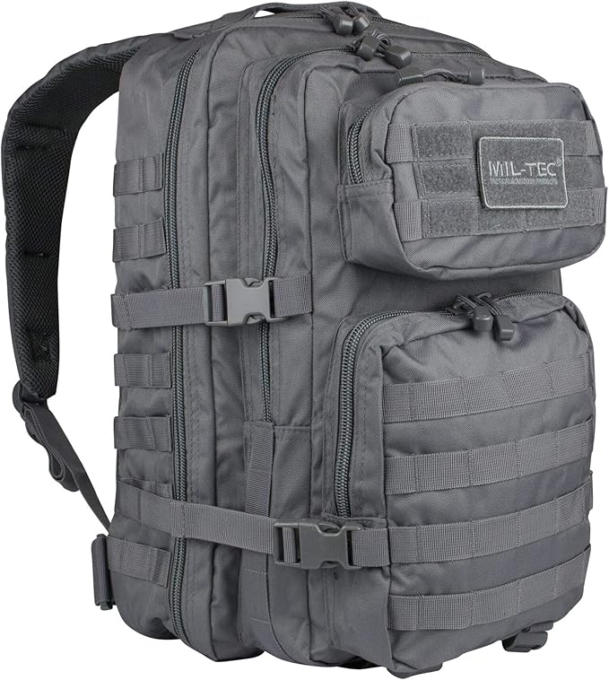 Mil-Tec Unisex Assault Pack - Rugged Durable Lightweight Ergonomic Versatile Tactical Outdoor Camping Hiking Backpack with Adjustable Padded Shoulder Straps & MOLLE Loops, Urban Gray, 20L