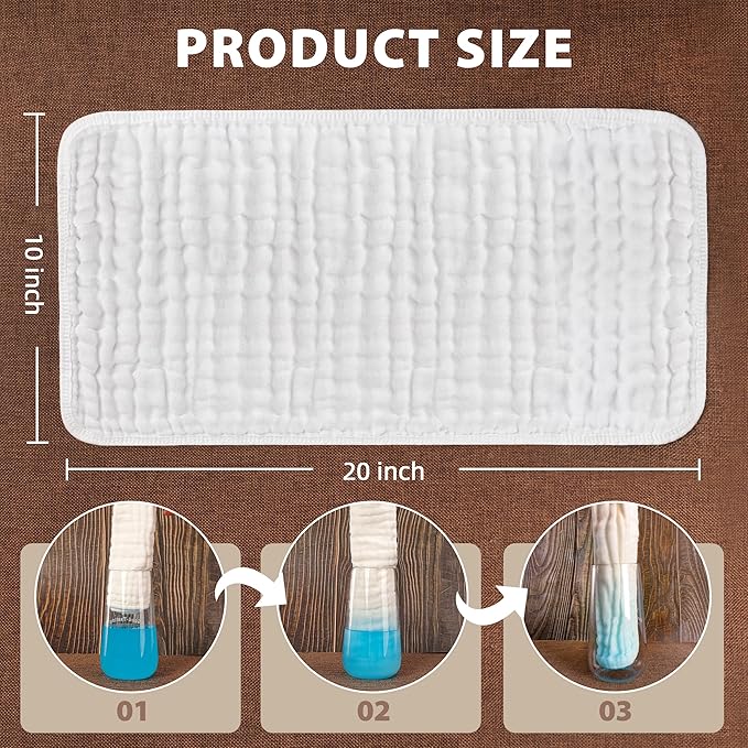 BHYTAKI 12-Pack Muslin Burp Cloths for Baby Boys & Girls, 20"X10" Essentials Large 100% Cotton Burp Rags, 6 Layers Extra Absorbent and Soft burping Cloths for Babies (White)