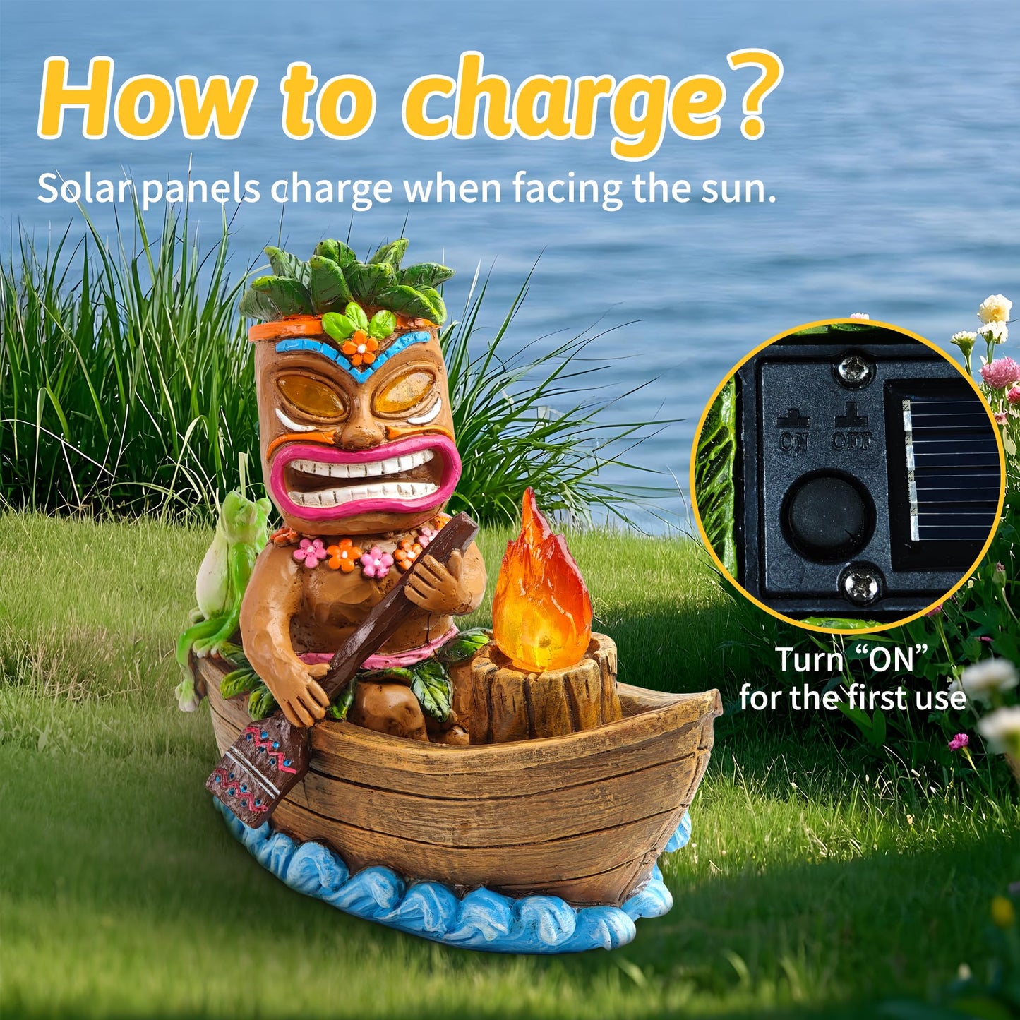 Cffownug Solar Tiki Outdoor Statues: Funny Tiki Bar Decor With Solar Light Outside Decoration For Lawn Yard Patio Garden Gifts For Housewarming (Boating)