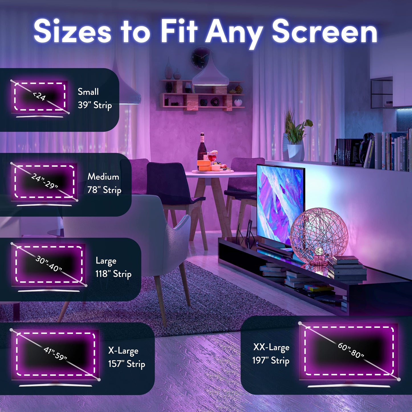Power Practical LED Strip Lights, USB Backlight with Remote, 15 Color Options, Small (<24in TV), White, Model 4330178457