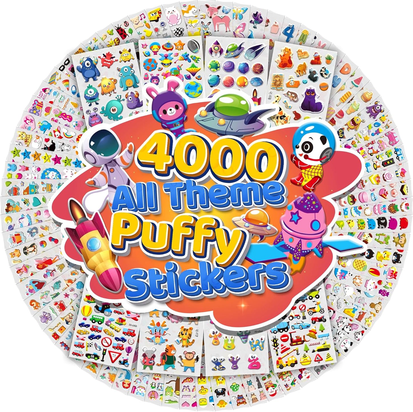 Puffy Stickers for Kids Toddlers, Small 3D Sticker Variety Pack, Kid Stickers Sheets Bulk, Mini Party Favor for Kids Girls Boy,80 Sheets 4000+ Unique Patterns as Teachers Rewards Gifts
