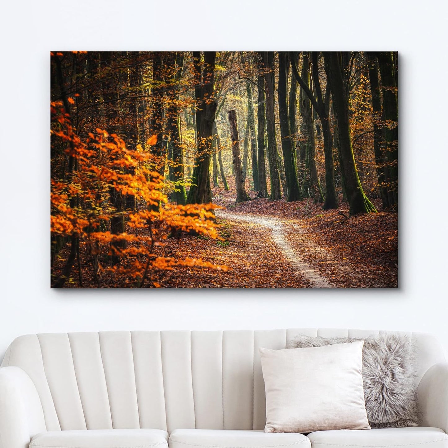 wall26 Canvas Print Wall Art Autumn Fall Orange Leaf Forest Tree Trail Nature Wilderness Photography Realism Earth Scenery Rustic Scenic Landscape Colorful for Living Room, Bedroom, Office - 32"x48"