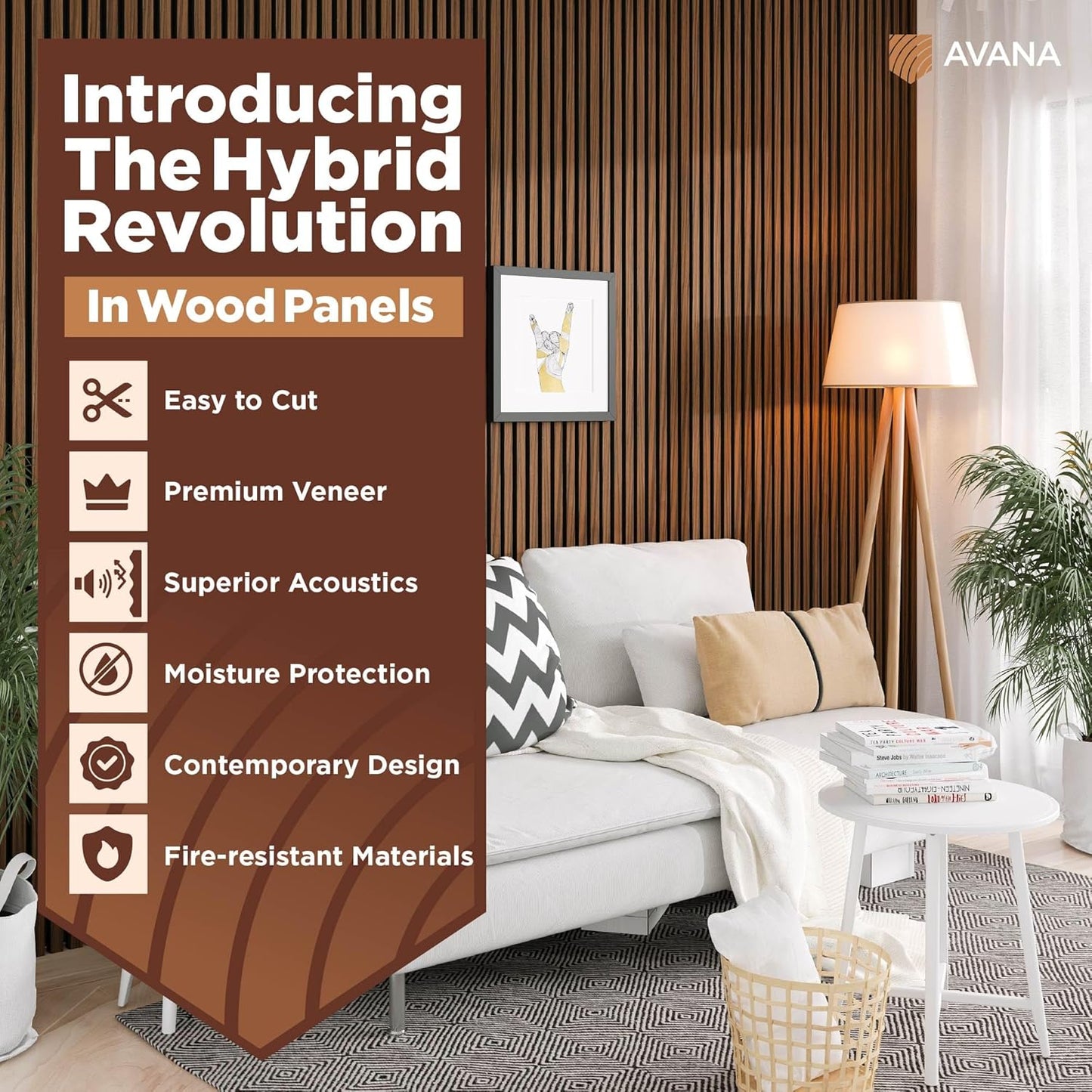 Avana Acoustic Wood Wall Panels – 94.4 x 12.6 Inch Rustic Walnut Acoustic Panels 2 PCs – Wall Panels For Interior Wall Decor For Homes, Offices, Studios – Sturdy and Durable Wood Panels For Wall