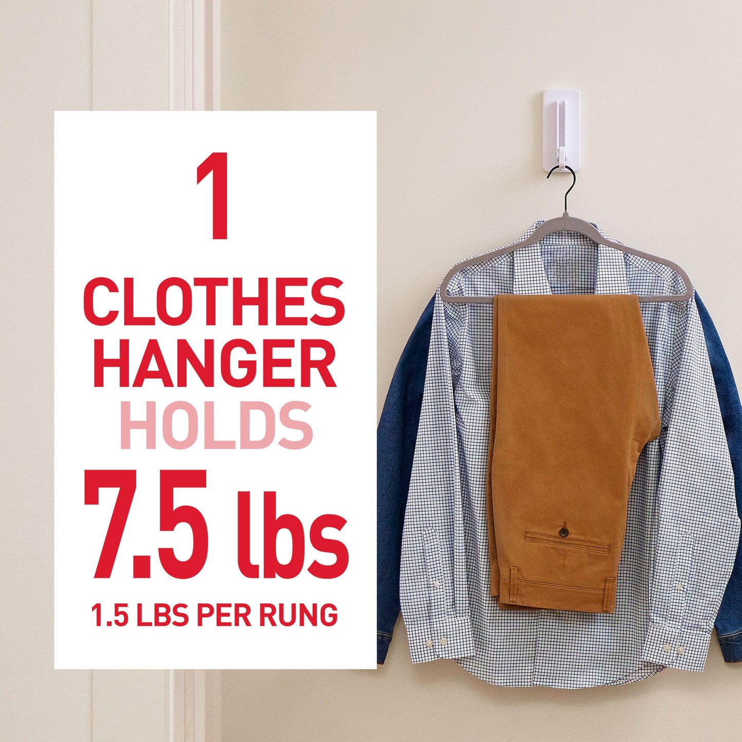 Command Folding Clothes Hanger, Holds up to 5 Hangers 7.5 lb, 1.5lbs per Rung, 1 Hook with 5 Rungs, 4 Strips, Closet Organizer, Home Organization