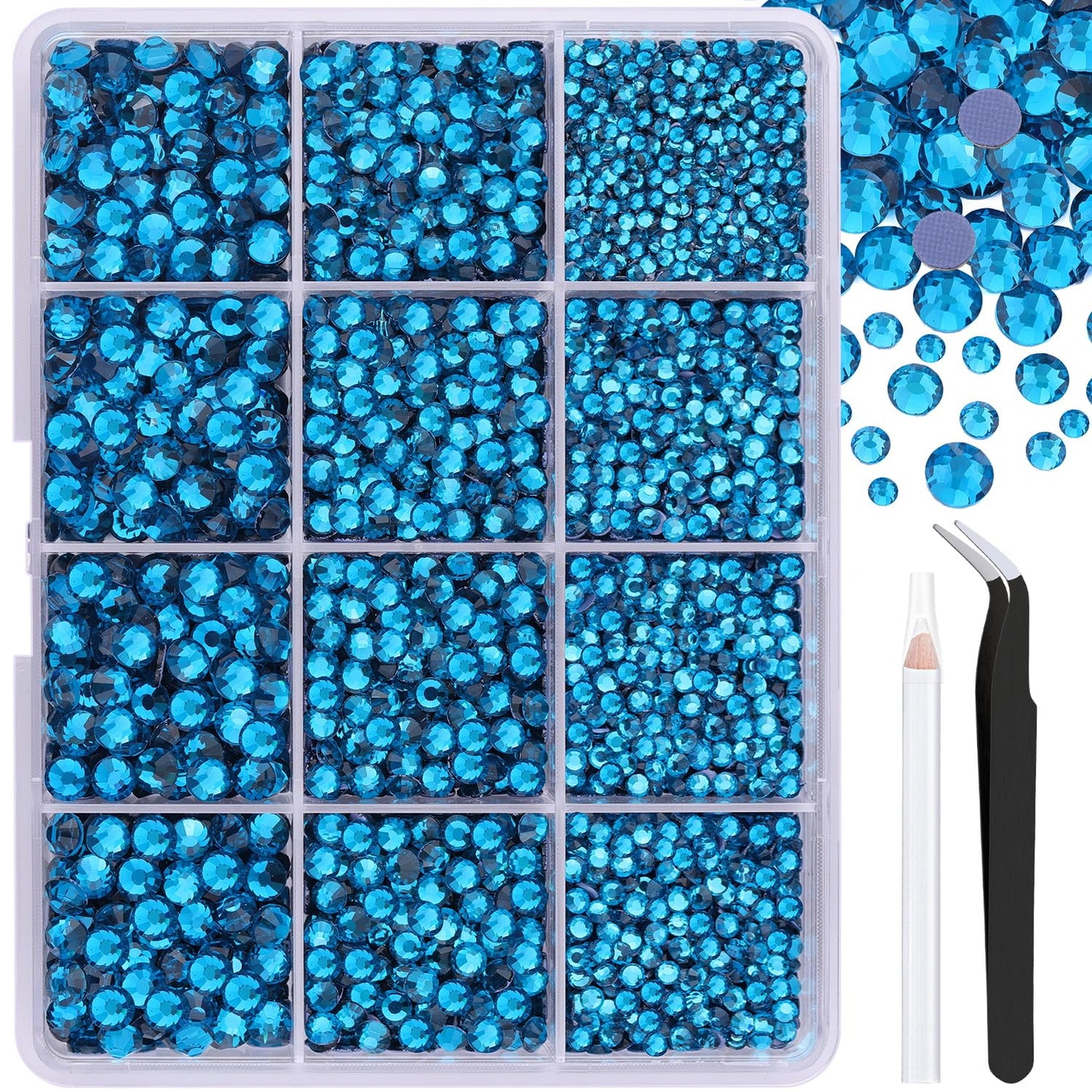 6800Pcs Hotfix Rhinestones for Clothing, Indicolite 2-5mm Mixed Sizes Iron On Flatback Glass Gems, Bedazzling Crystals Rhineston