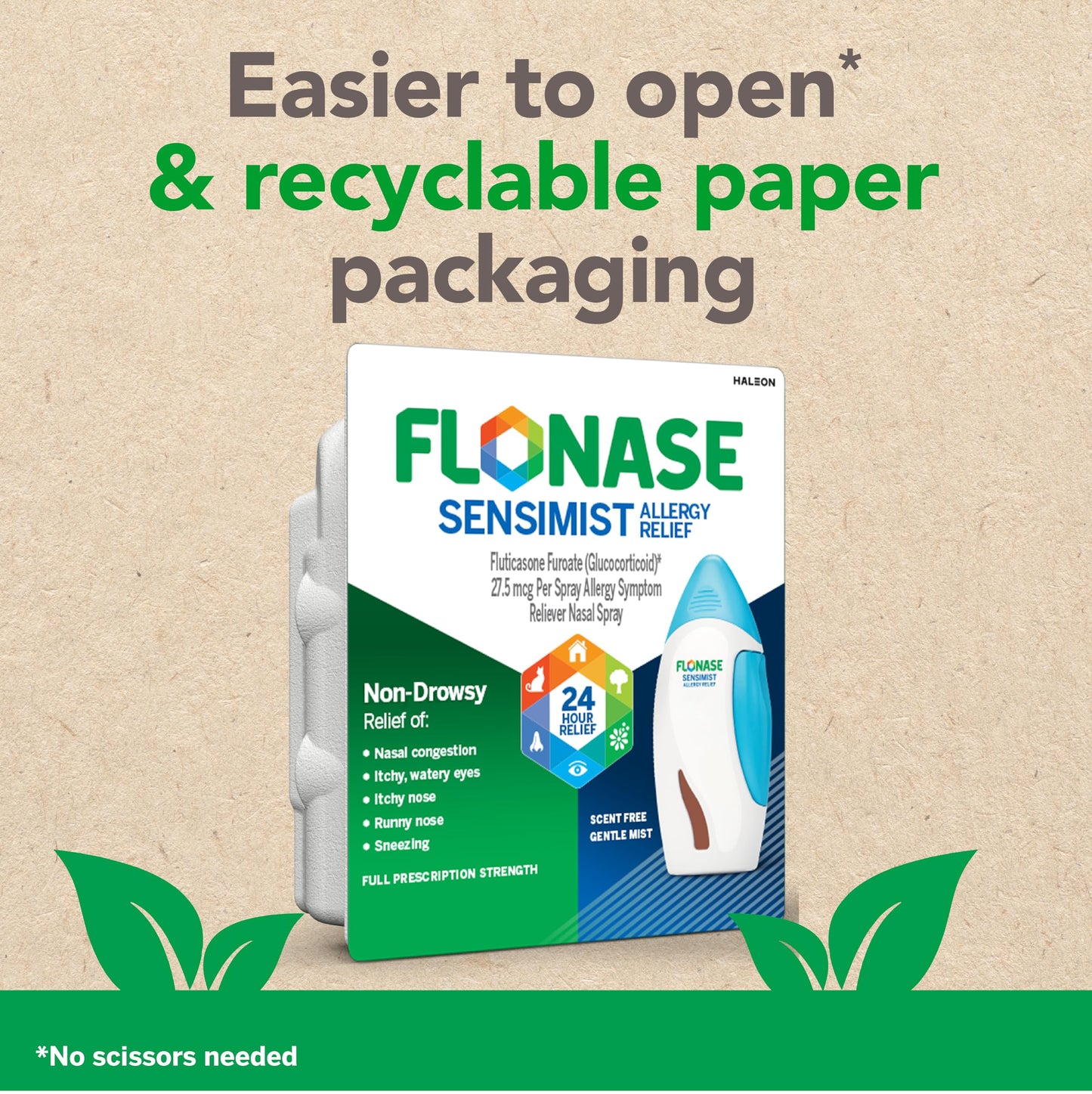 Flonase Sensimist Allergy Relief Nasal Spray - Non-Drowsy 24HR Long Lasting Allergy Relief with Fine, Scent-Free Mist - 120 Sprays Plus Bonus Pack of Tissues