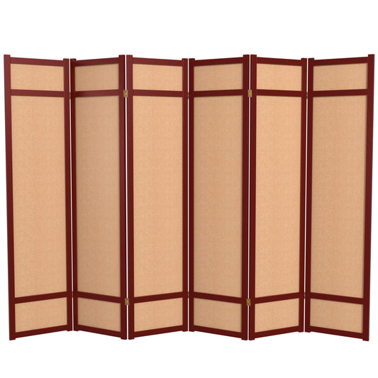 Red Lantern 6 ft. Tall Jute Shoji Screen - 6 Panel - Rosewood