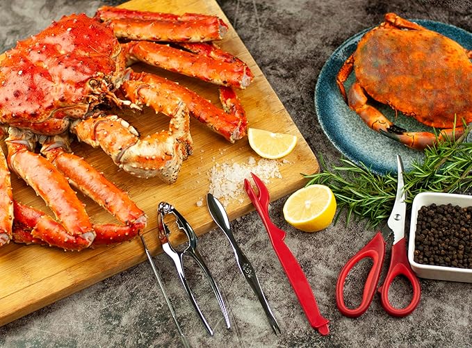 Crab Crackers and Tools，21-piece Seafood Tools Set includes 4 Crab Crackers, 4 Lobster Shellers, 4 Lobster Forks/Picks, 4 Crab Forks/Spoons and 4 Seafood Scissors in 1 Storage Bag - Nut Cracker Set