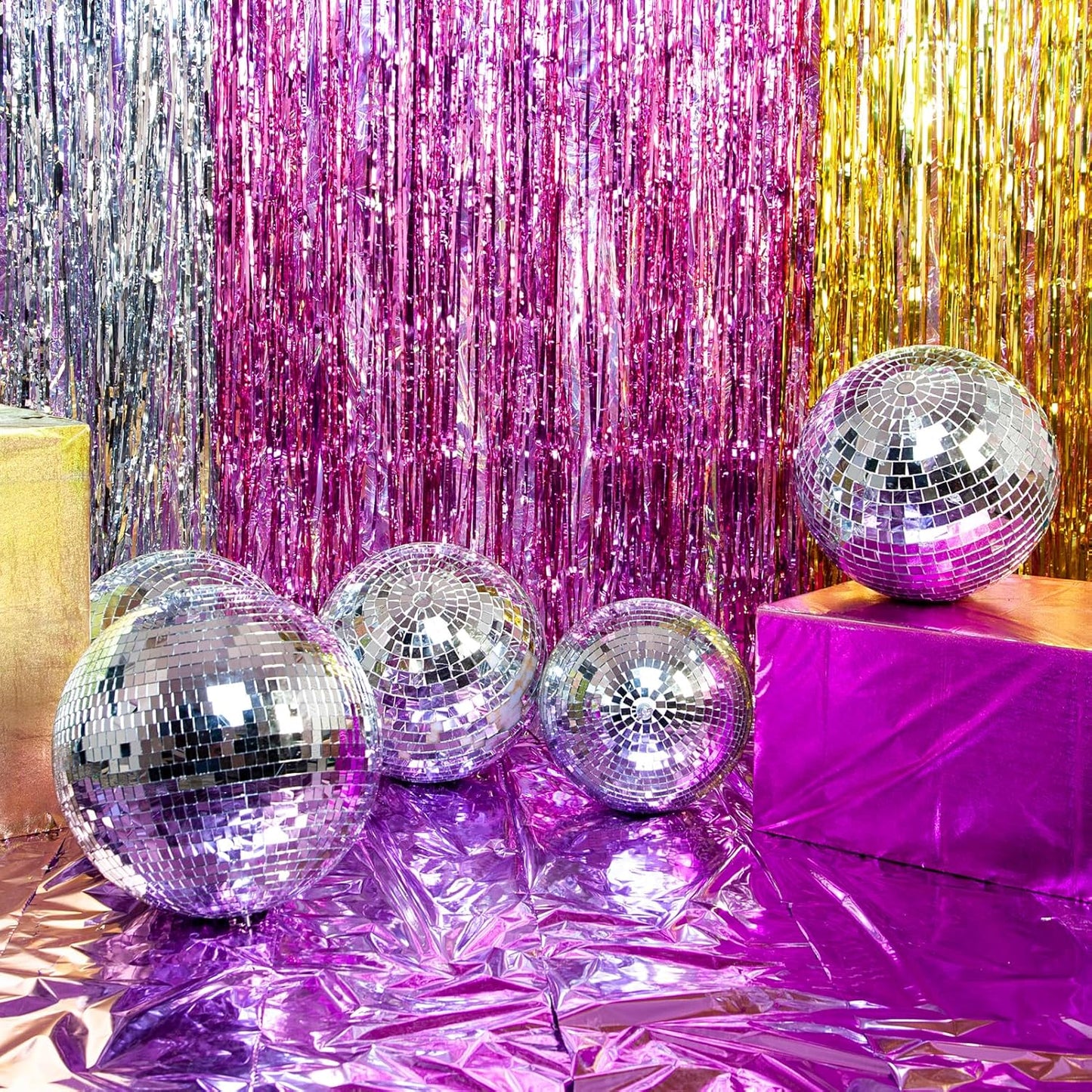 Pink Self-Adhesive Glass Mirror Mosaic Tiles, 5 x 5 mm Square Mirror Tiles, 3200 Pieces Disco Ball Tiles for DIY Craft, 2 Rolls Disco Mirror Tiles for Interior, Art Collage, Card Making, Cups