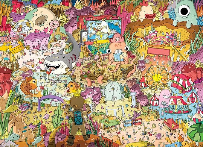 Cross & Glory - Seamonster Shenanigans - 1000 Piece Jigsaw Puzzle for Adults & Kids 12+ | Colorful Underwater Scene with Whimsical Sea Creatures | Family Fun