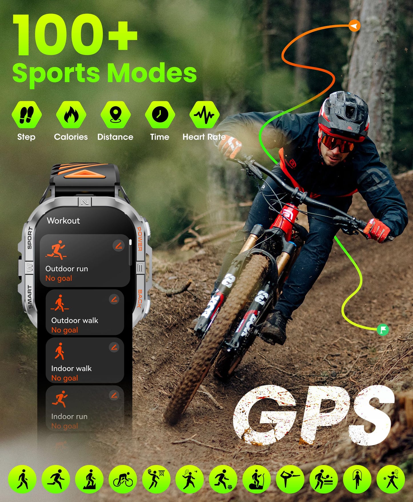 Joautrial Military Smart Watch for Men Built-in GPS with LED Flashlight Compass, 2.13" AMOLED Tactical Smart Watches with Answer/Make Calls, 3ATM Waterproof Fitness Tracker for iPhone Android (Black)