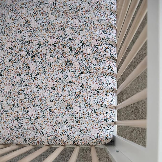 Little Unicorn Premium Crib Sheet | Breathable & Super-Soft Muslin Fabric (Pressed Petals)