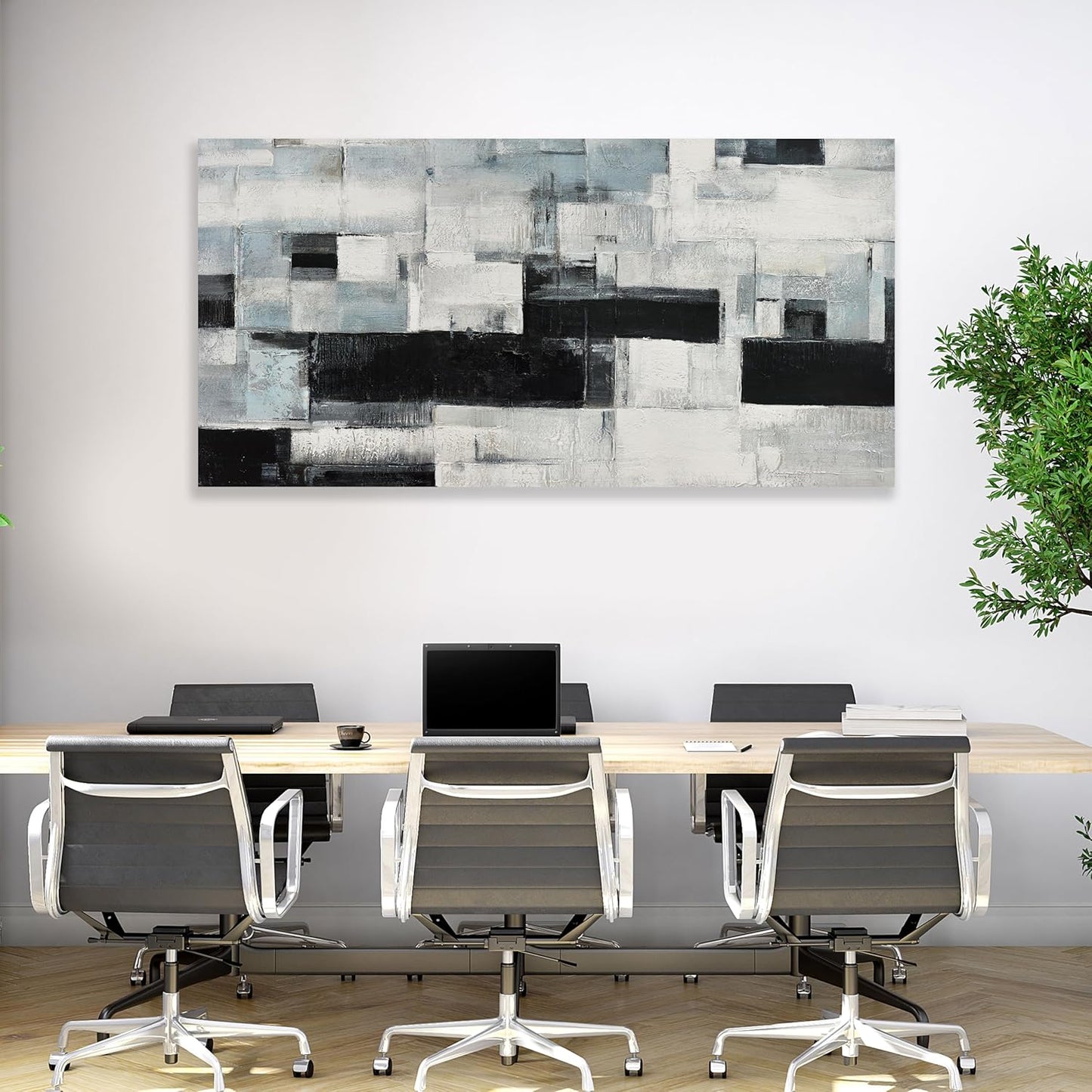 Glvzygy Abstract Wall Art Room Decor Black White and Gray Plaid Minimalism Picture Abstract Art Wall Decor Modern Abstract Wall Art Canvas for Living Room Bedroom Office 29"x58"