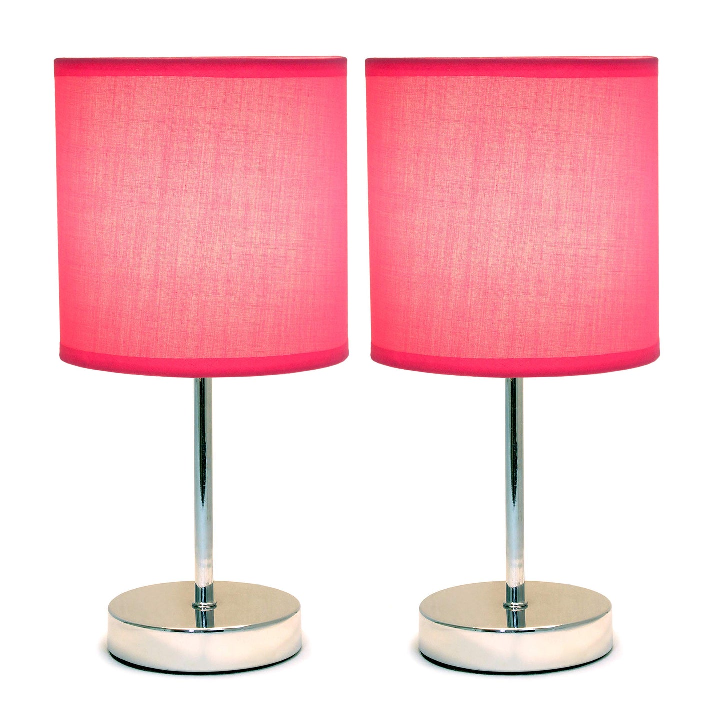 Simple Designs LT2007-HPK-2PK Table Lamp Set, Chrome, Fabric Shade, Hot Pink, No Bulb, 2 Pack