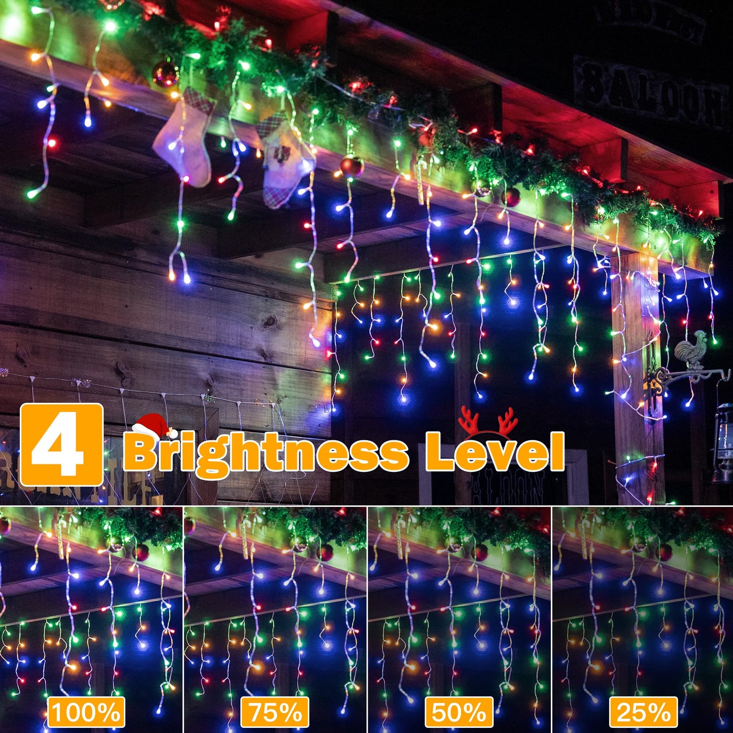 Ollny Icicle Lights Outdoor 594 Led Multicolor Christmas Lights With Remote, Waterproof, 49Ft, 8 Modes, Model Hg-29V596Bc