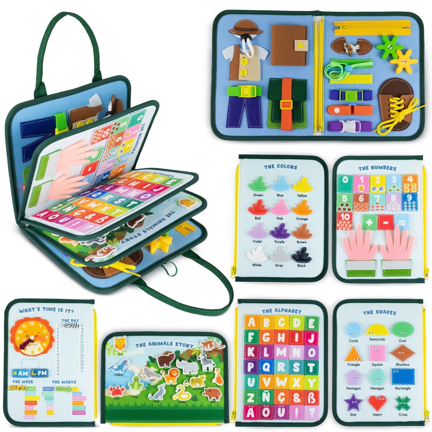 BONNYCO Busy Board for 1 Year Old Animals Montessori Busy Book for Toddlers 1-3 2-4, Felt Quiet Book Baby, Montessori Toys, Toddler Learning Toys Travel Airplane Car | Educational Activity Board