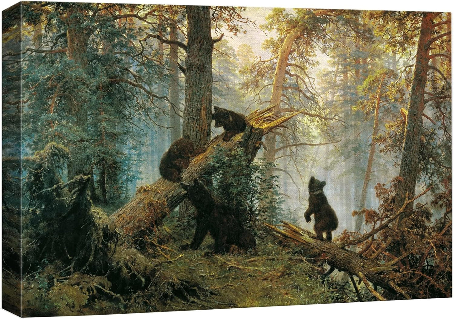 wall26 Canvas Print Wall Art Black Bears in The Spring Forest Nature Wilderness Illustrations Modern Art Scenic Colorful Multicolor for Living Room, Bedroom, Office - 12"x18"