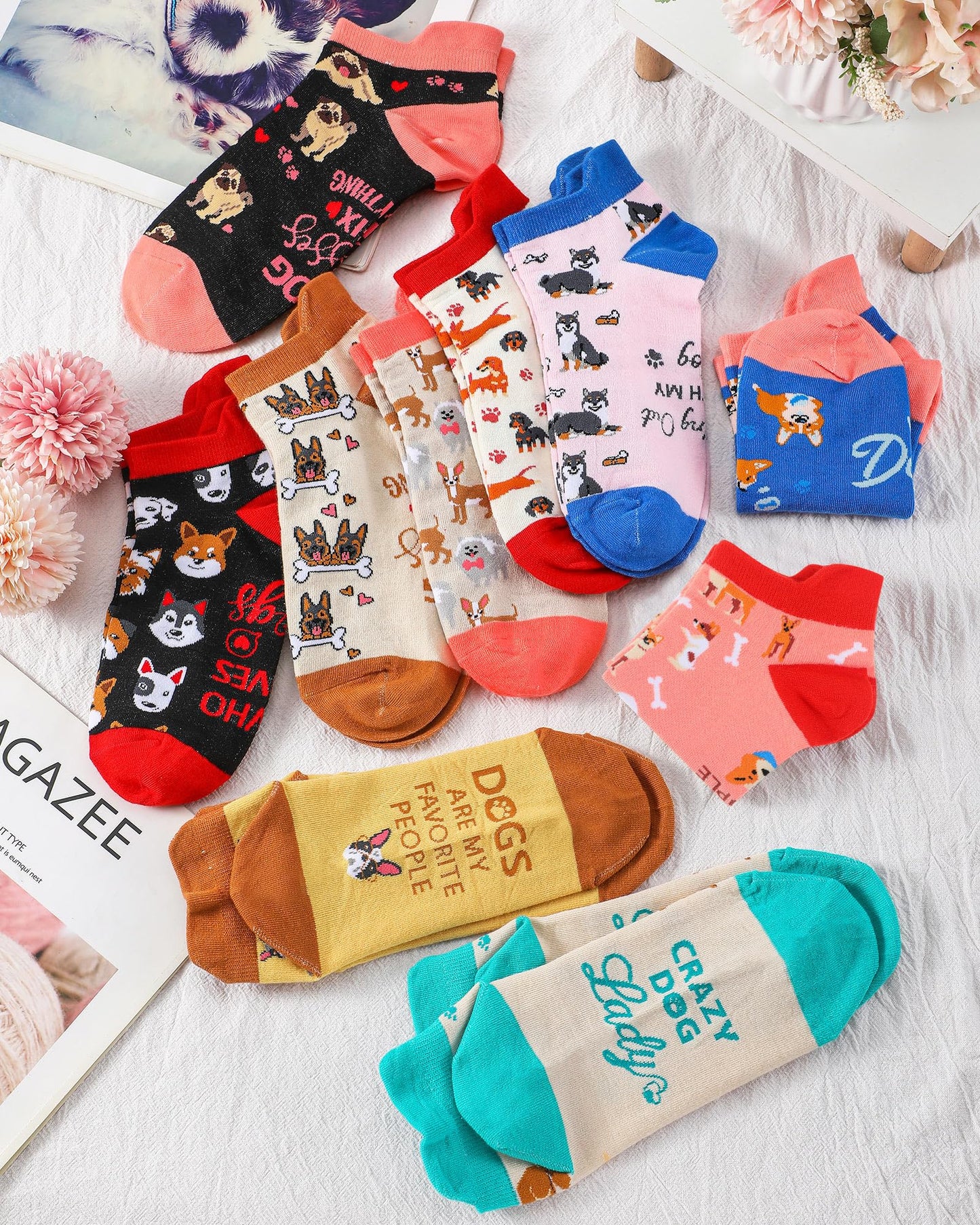ShinyMatch 10 Pairs Dog Socks for Women Novelty Soft Cotton Socks Cute Animal Gifts for Dog Lovers Veterinary Gifts Mother's Day Ladies Favors