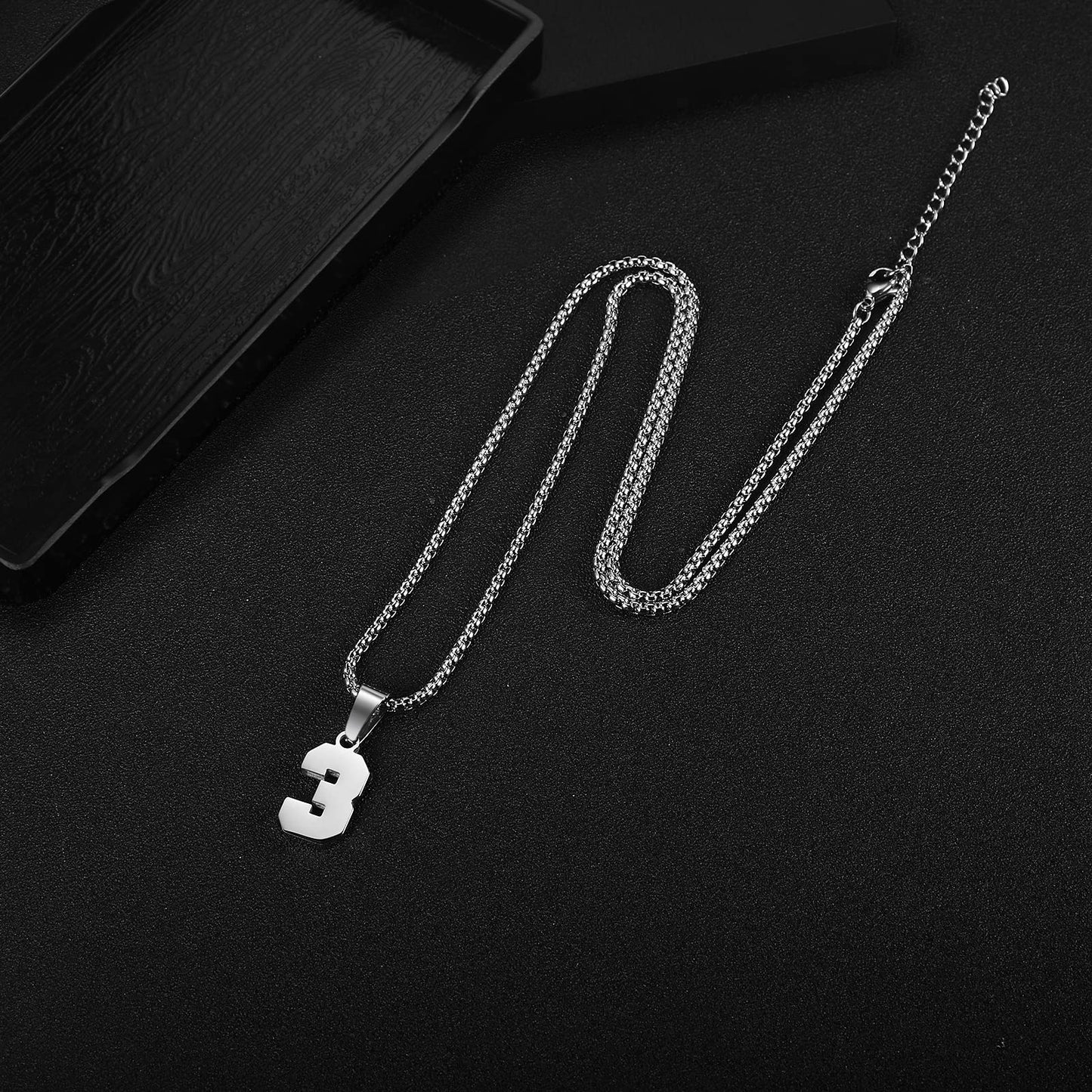 Number Necklaces Personalized Silver Initial Number Pendant Stainless Steel Chain 22+2inch Movement Necklaces for Men Women (11)