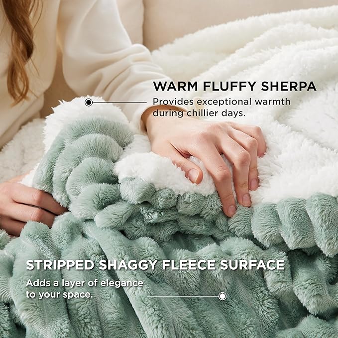Bedsure Sherpa Blanket Queen Size for Bed - Super Soft, Cozy Fleece Thick Warm Blanket for Winter, GentleSoft Home Room Decor, Sage Green, 90x90 Inches
