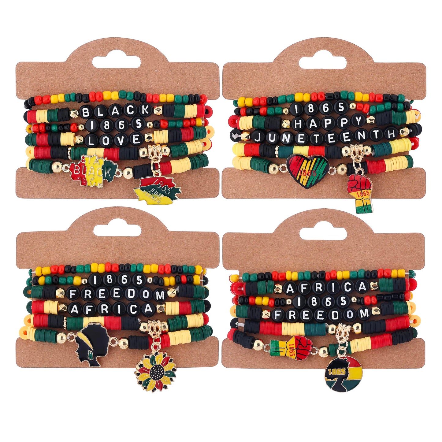 Taouzi 24Pcs Juneteenth Bracelets Happy Juneteenth Day Party Favors Accessories Freedom Black African Patriotic Friendship Brace
