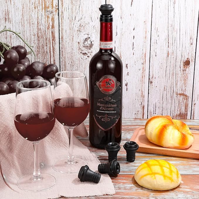 Honoson Wine Stopper Resealable Wine Pump Vacuum Stoppers Vacuum Wine Stopper Silicone Wine Saver Stoppers Practical Wine Saver Stoppers for Kitchen Supplies Wine Bottle Tools (Black, 36 Pieces)