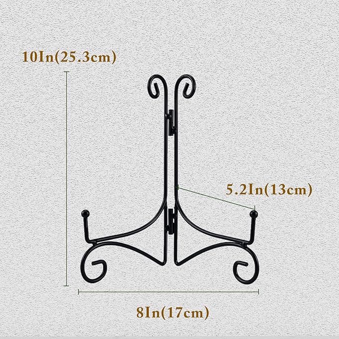 SVENJBB Black Iron Plate Stand, 10 Inch Plate Holder for Display, Small Metal Plate Display Stands for Cookbook, Picture Frame, Photo, Decorative Plates (10 Inch, 1 Pack)