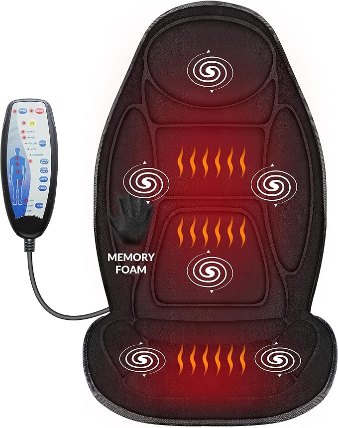 Snailax Back Massager with Heat, Memory Foam Chair Massage Pad, 5 Massage Modes & 2 Heat Settings, Seat Massager for Offic...