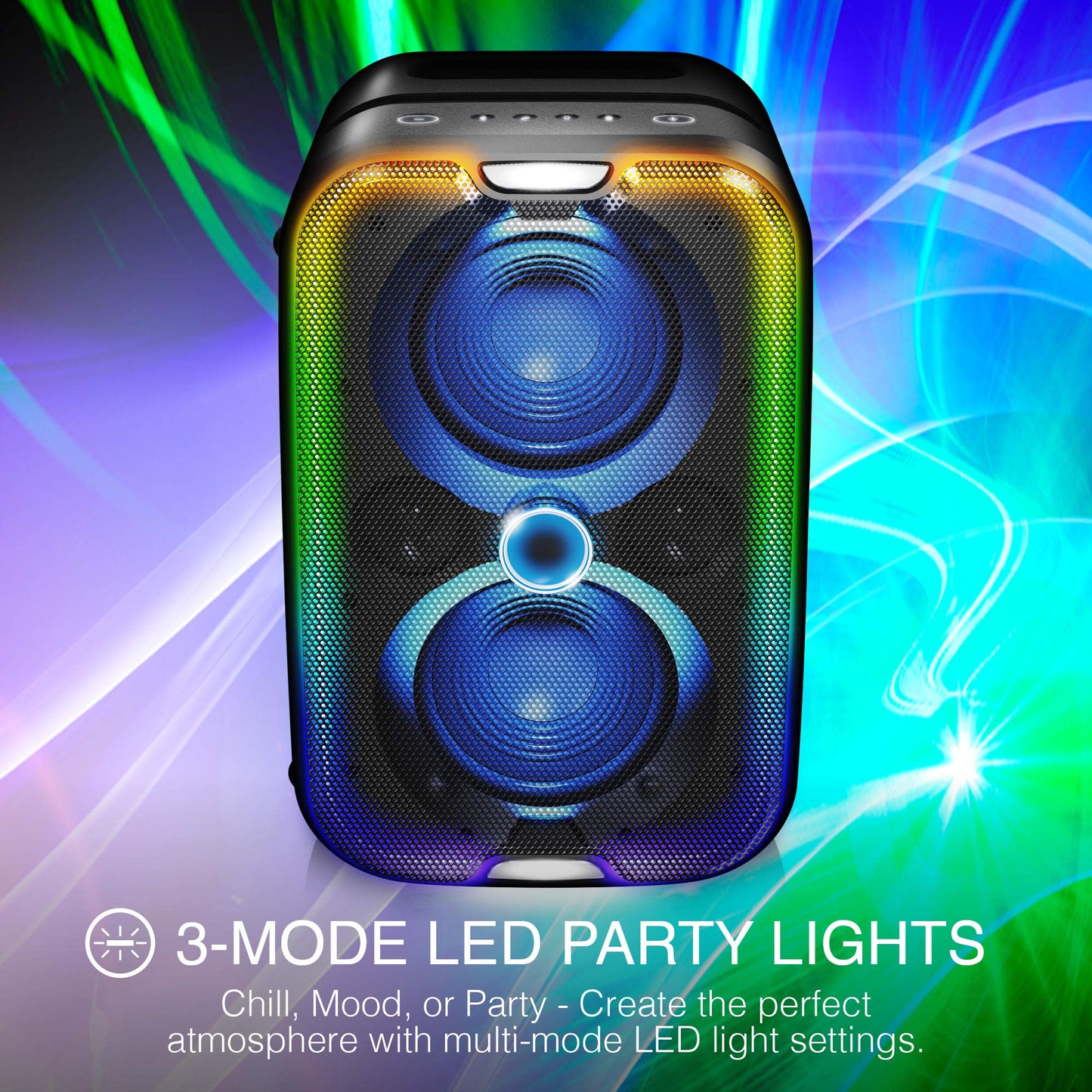 Brookstone Bluetooth Speakers, IPX5 Waterproof Outdoor Speaker, Portable Bluetooth Speaker with LED Light Show, 60 Watt RMS Speaker, Wireless Charging Pad for Smartphone, Connect Multiple Speakers