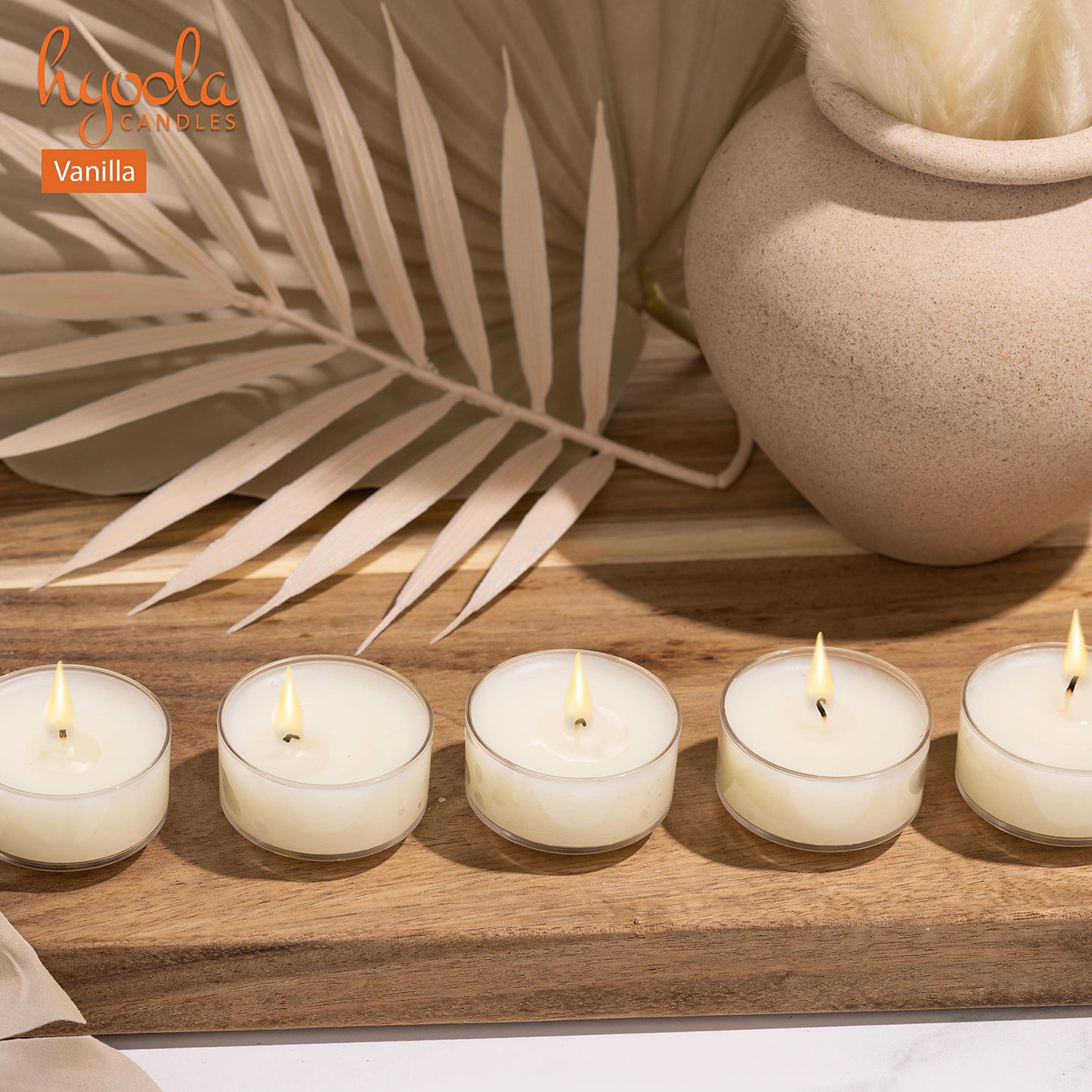 Hyoola Scented Tealight Candles - Vanilla Cream - 6 Hour Burn Time - 15 Pack - Model H10201 - Clear Cup