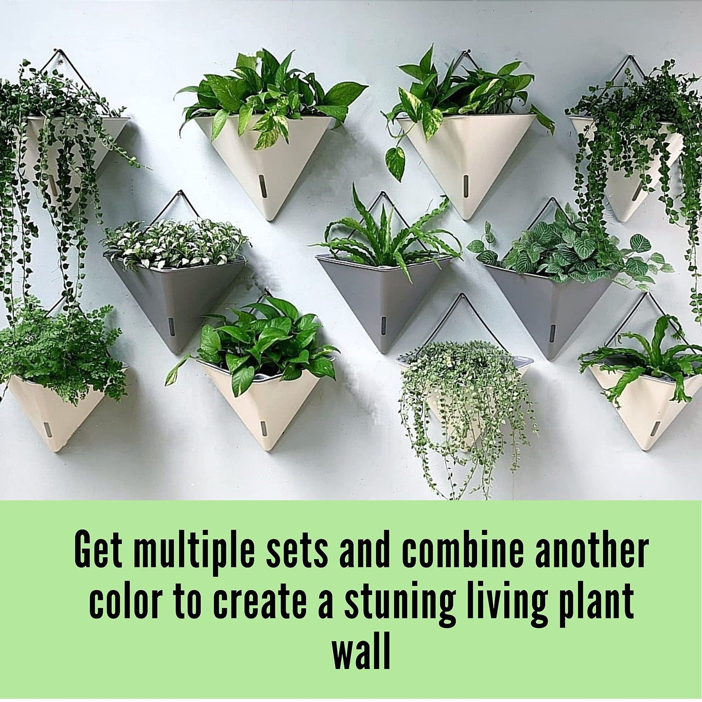LaLaGreen Bundle - 12" x 6 Pack Gray + 12" x 2 Pack White Large Self Watering White Geometric Hanging Flower Vase Vessel with Metal Hanger, Modern Stylish Wall Mounted Succulent Pot Holder Decor