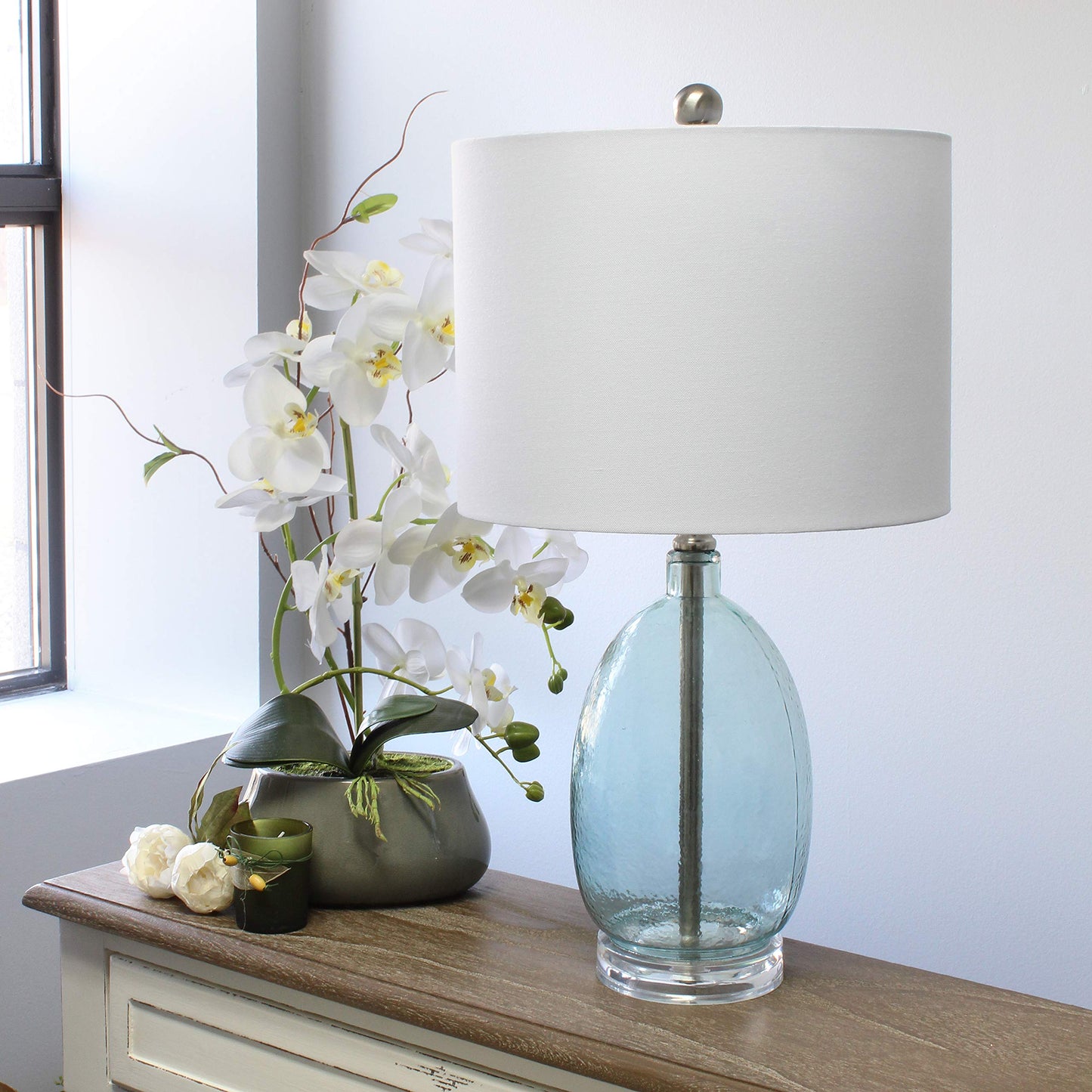Elegant Designs Ellipse Table Lamp, Glass, 12inL x 12inW x 22inH, Clear Blue, Model LT3307-CBL